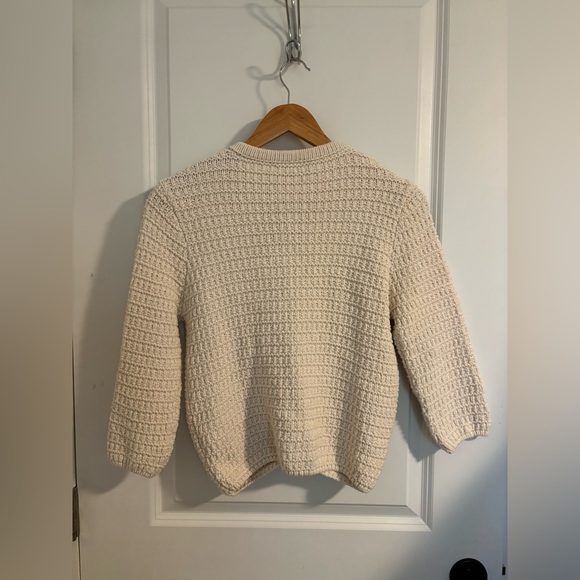 ZARA Ecru Knit Cardigan Crewneck Sweater 3/4 Sleeve Size Small - Picture 7 of 7